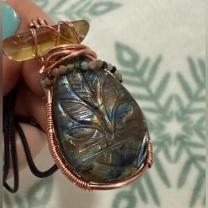 Handcrafted Copper Wire Wrapped Pendant with Carved Labradorite